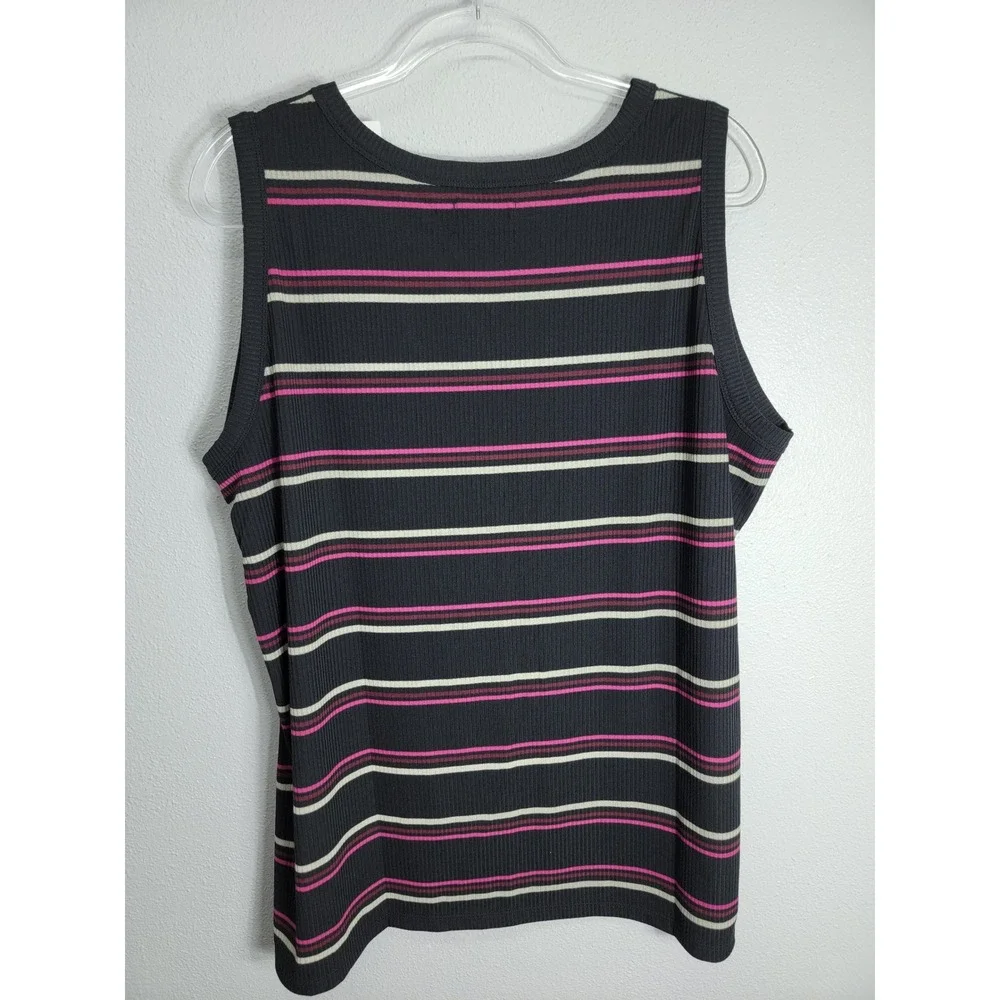 Lane Bryant Womens 26/28 Tank Top Black Striped Ribbed Knit Sleeveless NWT